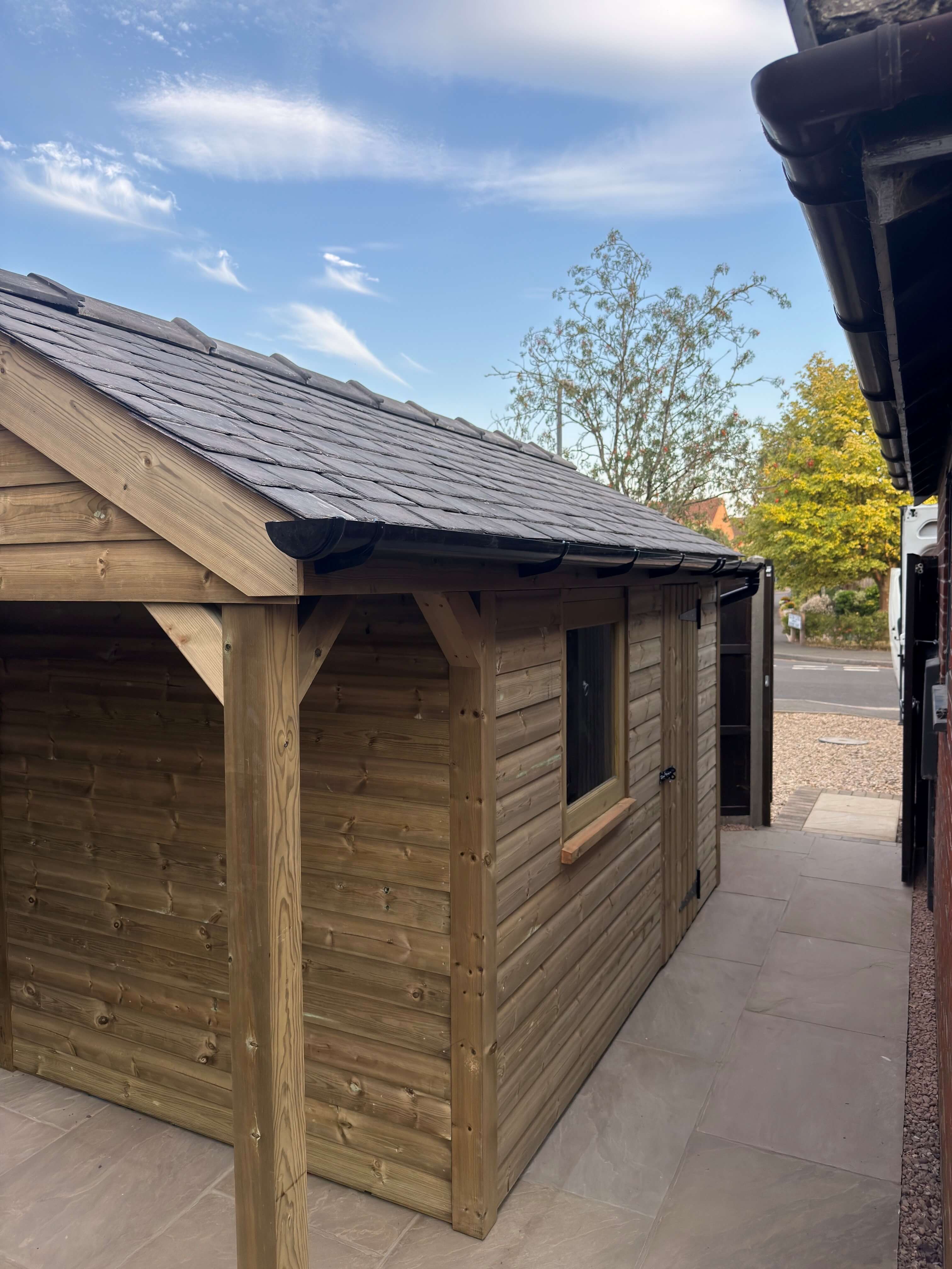 Permitted Development Shed with reclaimed Welsh slate roof and uPVC guttering